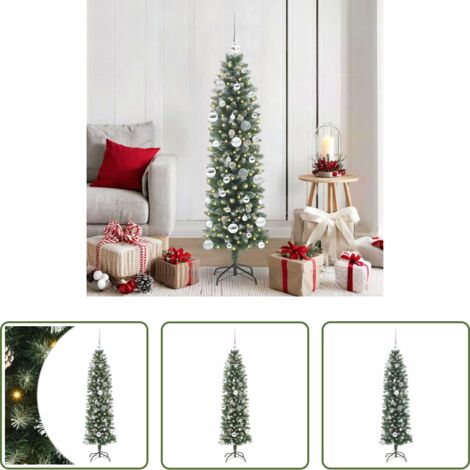 vidaXL LED-Beleuchtung - Künstlicher schlanker Weihnachtsbaum Grün und Weiß 150 cm (1/5)