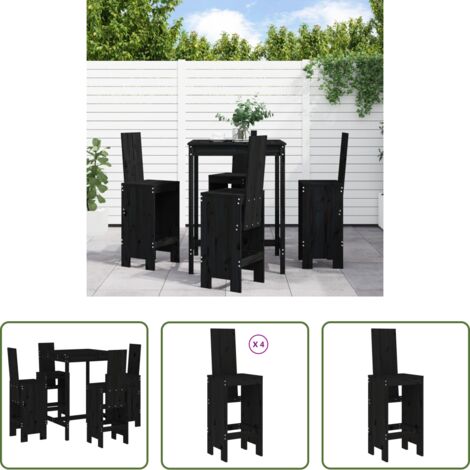vidaXL Gartenmöbel - 5-tlg. Gartenbar-Set Schwarz Massivholz Kiefer (1/5)