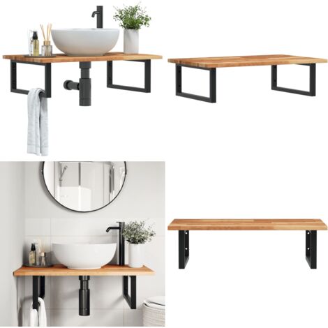 Waschbeckenregal Wandmontage Stahl und Akazienholz - Wandmontage - Akazienholz