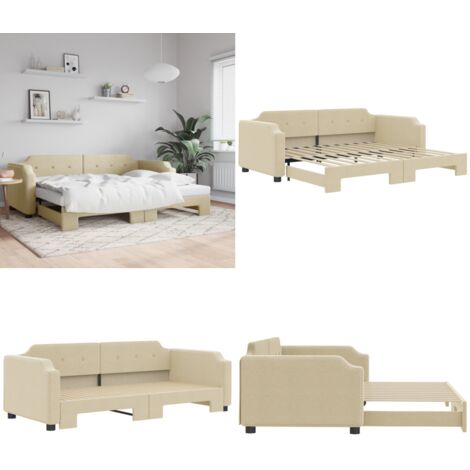 Tagesbett Ausziehbar Creme 100x200 cm Stoff - Schlafsofa - Sofa-Bett