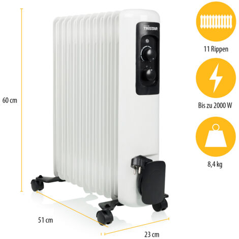 Ölradiator mit Rollen 11 Rippen, 3 Stufen 2000 Watt, 60x51cm (1/5)
