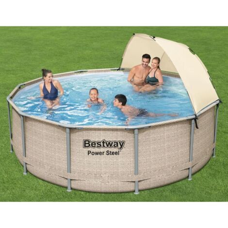 Bestway – Power Steel Swimmingpool-Set 396x107 cm – 3-lagige Seitenwände – Korrosionsgeschützter Metallrahmen – 11133 L Kapazität – Mit Sonnensegel (1/5)