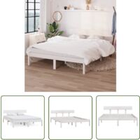 The Living Store Massivholzbett Weiß Kiefer 160x200 cm - Holzbett - Kiefernholzbett - Doppelbettgestell - Boxspringbett - Weißes Bett