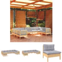The Living Store - 9-tlg. Garten-Lounge-Set mit Grauen Kissen Kiefernholz
