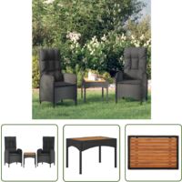 The Living Store 3-tlg. Garten-Lounge-Set mit Kissen Schwarz Poly Rattan - Gartensets - Loungemöbel - Gartenstuhl - Esstisch - Outdoor Möbel