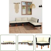 The Living Store 6-tlg. Garten-Lounge-Set mit Kissen Poly Rattan Schwarz - Gartensonnenliege - Gartenloungesessel - Outdoor Möbel - Esszimmergarnitur - Balkonmöbel
