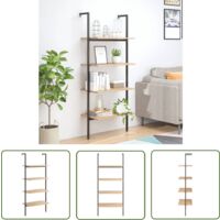 The Living Store Leiterregal mit 4 Böden Hellbraun und Schwarz 64x35x152,5 cm - Bücherregal - Wandregal - Aufbewahrung - Dekoration - Wohnen