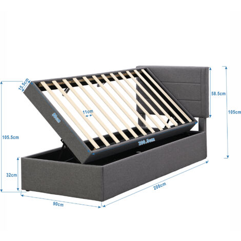 Letto Singolo In Metallo VERFARM - 90x200cm Con Rete A Doghe E Testiera - Nero - Portata 500kg - Foto 10