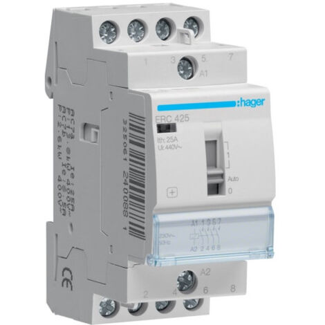 Erc425 - Contacteur Jour Nuit Triphasé Hager 25a 4no - Bobine 230vca