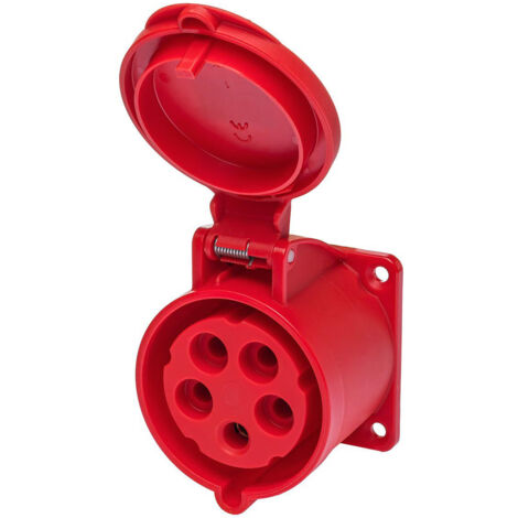 Prise femelle droite tétrapolaire 32A 3P+N+T 380V – Étanche IP44 pour environnements humides – 5 broches – Raccordement par borne à vis (1/5)