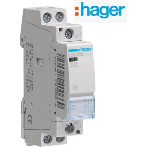 Hager – Contacteur pour tableau électrique 25A – 2F – 230V – Endurance électrique 30 000 cycles – Installation rapide à vis - ESC225