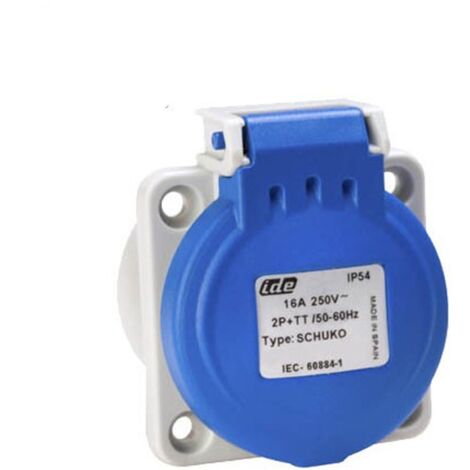 Prise femelle 2P+T 16A étanche IP67 – Monophasée Schuko – Protection IK08 – Raccordement par borne automatique – Pour chantiers humides
