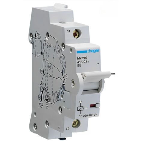 Hager – Bobine à manque de tension 230-415V AC 110-130V DC – Raccordement à vis – Déclenchement à distance disjoncteur – IP20