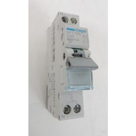 Disjoncteur 20A 1P+N courbe C 6/10kA 1 module bornes vis HAGER NFT720 (1/6)