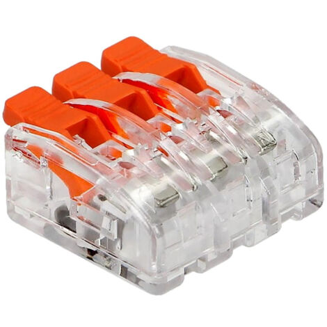 Lot de 100 bornes automatiques à levier 3 fils souples 0,2 à 4mm² – Cuivre étamé – Courant maximum 32A – Connexion rapide (1/4)