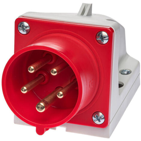 Socle mâle tétrapolaire 16A 3P+N+T 380V – 5 broches étanche IP44 pour chantiers humides – Compatible prises européennes (1/6)