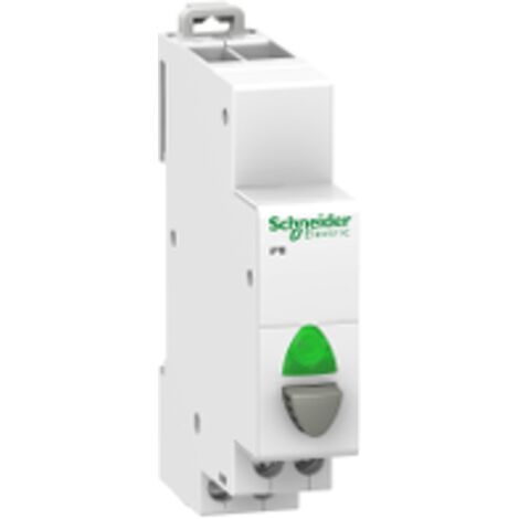 Acti9, iPB bouton-poussoir lumineux 1 NO gris + voyant vert 12...48VCA/VCC - A9E18038