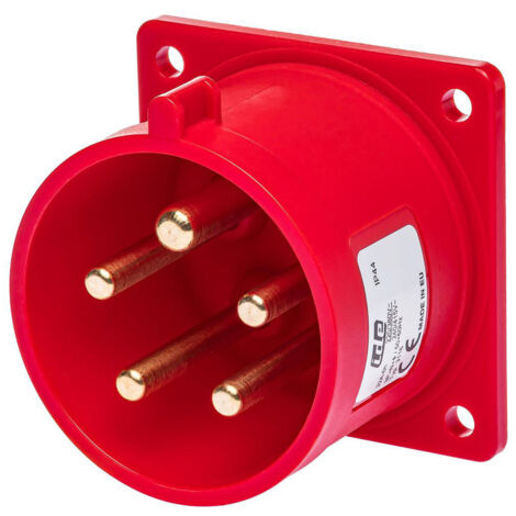 Prise mâle encastrable tétrapolaire 32A 380V – 5 broches étanche IP44 – Pour chantiers humides – Polyamide 6 sans halogène (1/7)