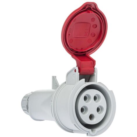 Prise femelle tétrapolaire 16A IP67 pour chantiers humides – Résistante aux chocs – Polyamide 6 sans halogène – 380V – Raccordement par borne à vis