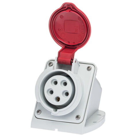 IDE – Socle de prise femelle 3P+N+T 16A étanche IP67 – Compatible 380V – Résistance aux chocs – Raccordement à vis pour câbles jusqu'à 6 mm²