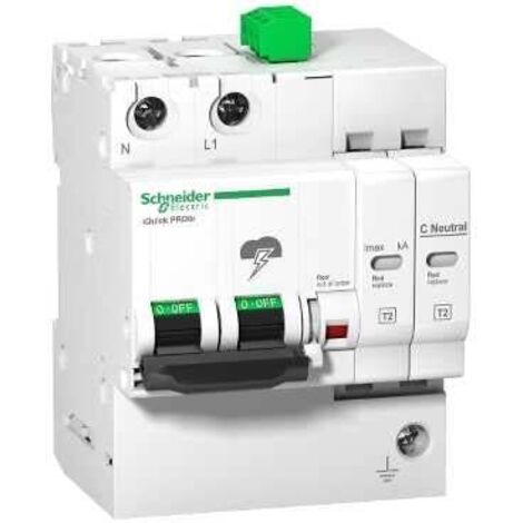 Schneider Electric – Parafoudre 40kA 1P+N avec report de signalisation – Protection contre surtensions – Tension 230V – Courant 20kA – A9L16292