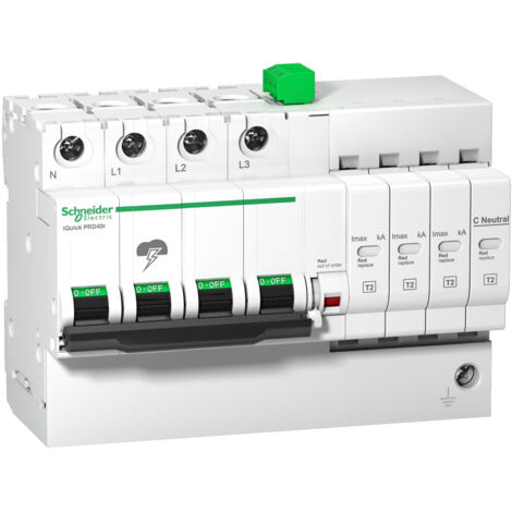 Schneider Electric – Parafoudre Acti9 iQuick PRD40r Type 2 – Protection 3P+N contre surtensions – Courant de décharge 20 kA – Montage sur rail DIN