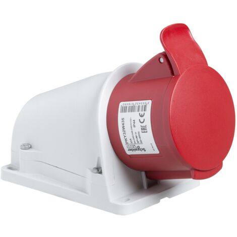 Schneider Electric – Prise murale 32A PKY32W435 – 3P+N+TT 380-415V – IP44 pour chantiers et ateliers – Boîte à bouton Mural - PK 32 A (1/3)