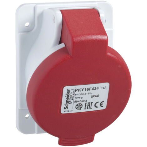 Schneider Electric – Socle à encastrer 16A PKY16F434 – Prise industrielle coudée 3P+TT 380-415V – IP44 pour environnements industriels et chantiers (1/4)