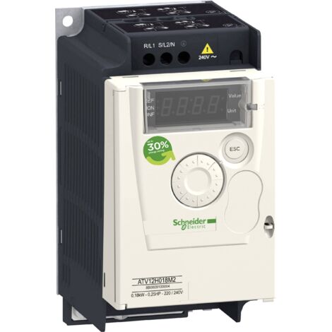 Schneider Electric – Convertisseur de fréquence 0,37 kW ATV12H037M2 – Monophasé 200-240 V – Commande vectorielle sans capteur – Compact avec filtre CEM - X841941 (1/6)