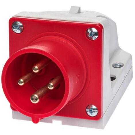 Socle de prise mâle 3P+T 16A étanche IP44 ou IP67 - Étanche IP67 ou IP44 - IP44 - Embase mâle inclinée 3P+T - 16A - 380V