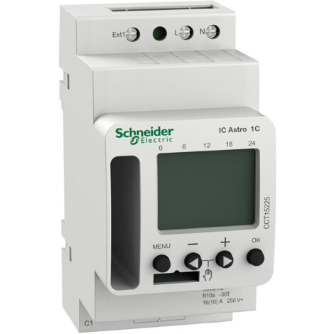Schneider – Interrupteur crépusculaire astronomique programmable – 84 commutations hebdomadaires – Écran LCD rétro-éclairé – Réserve de marche 10 ans (1/4)