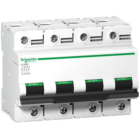Schneider Electric – Disjoncteur tripolaire 100A courbe D – 4 pôles – Tension 380-415VCA – Pouvoir de coupure 10kA – A9N18392 - c120n (1/4)