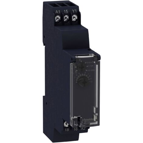 Schneider Electric – Relais temporisé monofonction 24V DC 8A – Plage de temporisation 0,1s à 100h – Montage sur rail DIN – Contact inverseur IP40 - RE17RAMU