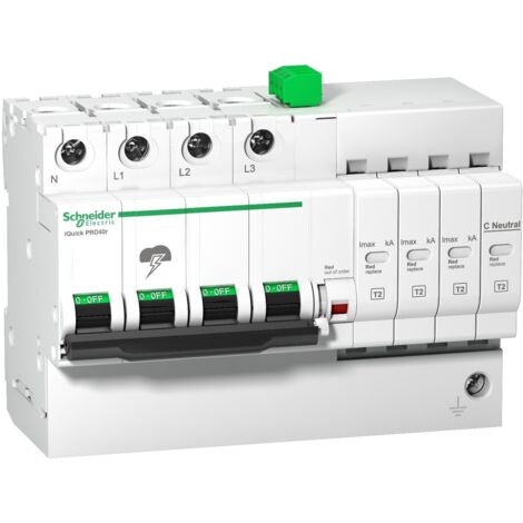 Schneider Electric – Parafoudre Acti9 iQuick PRD8r 3P+N – Protection jusqu'à 8 kA – Tension 230/400V – Disjoncteur intégré – A9L16300