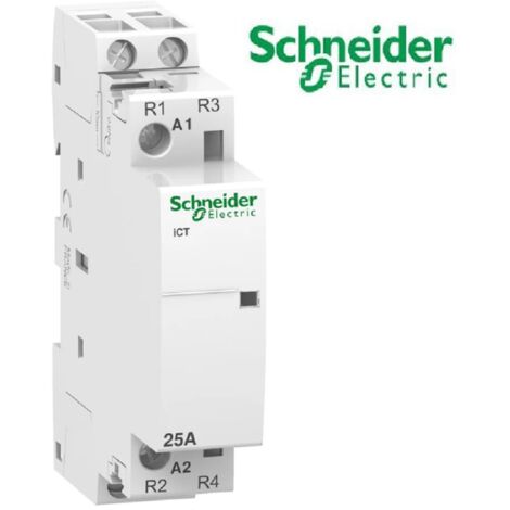 Schneider Electric – Contacteur pour tableau électrique 25A A9C20736 – Tension 230-240VCA – Indicateur d'état – Compatible rail DIN 35mm - Acti9