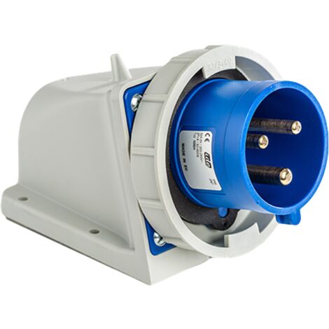 IDE – Socle mâle P17 en saillie 32A 2P+T – étanche IP67 – pour câblage avec borne à vis jusqu'à 10mm² – bouchon d'étanchéité inclus