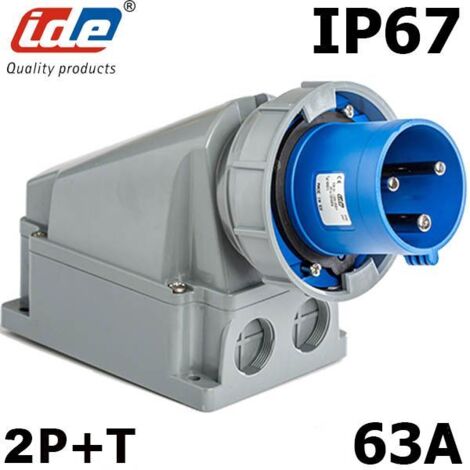 Socle mâle 63A monophasé 220V – 2P+T étanche IP67 – Pour chantiers humides et installations mobiles – Matériau polyamide 6 - MALE 63 A (1/5)
