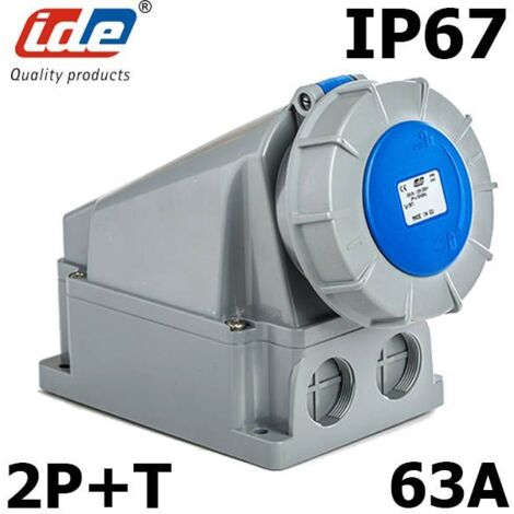 Socle de prise femelle 2P+T 63A étanche IP67 avec ou sans fil pilote - AVEC ou SANS contact pilote - Socle de prise femelle 63A 2P+T SANS fil pilote