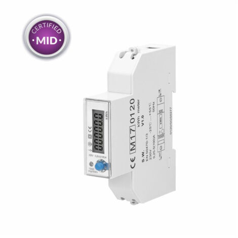 Compteur modulaire monophasé 100A – 230V – 1 module – certifié MID – affichage LCD rétro-éclairé pour refacturation énergie (1/5)