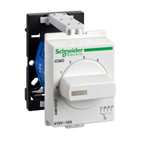 Schneider Electric – Commutateur rotatif 4 directions 10A 415VCA A9E15121 – 1 million de cycles – Tropicalisé pour humidité 95% à 55°C – Couple de serrage 1 N.m