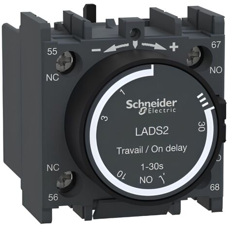 Schneider Electric – Contacteur auxiliaire temporisé 1NO 1NF 6A 690V – Montage façade – IP20 – Pour démarrage étoile-triangle – LADS2 - PLUS 1 O