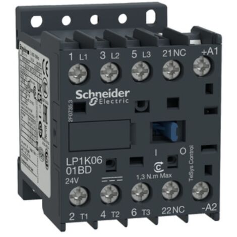 Lp1k0901bd Schneider - Contacteur Tripolaire - 3no - 9a - Bobine 24vcc - Vis (1/6)