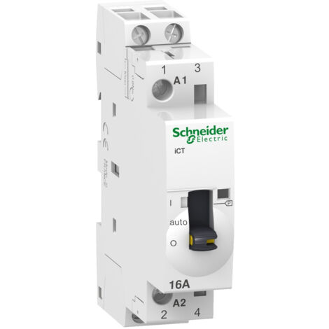 Schneider Electric – Contacteur Acti9 iCT 16A 2NO 230-240VCA – Commande manuelle – 100 commutations/jour – Indicateur d'action