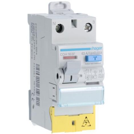 Hager – Interrupteur différentiel 63A 30mA 1P+N type A HI – Protection contre les déclenchements intempestifs – Borne à vis – Installation rail DIN (1/4)