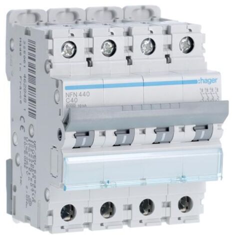 Nfn440 Hager - Disjoncteur Tétrapolaire 40a - 4p - 6-10ka - Courbe C - Nfn - Bornes Alignées à Vis