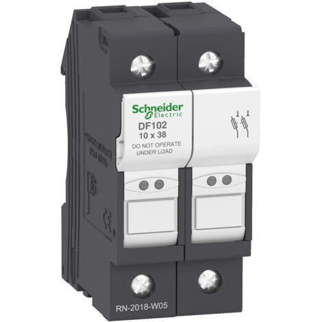 Schneider Electric – DF102 Porte fusible à tiroir 32A – 2 pôles – Pour fusibles 10x38mm – Montage sur rail DIN – Protection circuits 690V