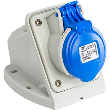 IDE – Socle de prise femelle CEE 2P+T 16A étanche IP44/IP67 – Installation en saillie – Borne à vis – Compatible avec câbles jusqu'à 6mm²