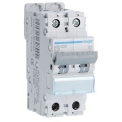 Ngn220 Hager - Disjoncteur 2p Courbe D - 20a - 6-10ka - Ngn - Bornes Alignées à Vis - 2 Modules (1/2)