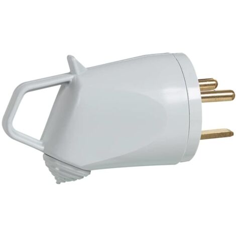 Legrand – Fiche électrique 2P+T 20A 400V – Indice de protection IP20 – Sortie coudée – Thermoplastique gris pour installations intérieures et extérieures