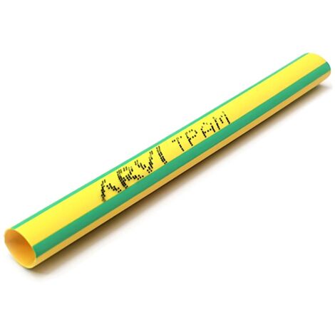 Gaine Thermorétractable - 12/6mm - Vert/jaune - Longueur 1m - Restreint 2:1 - Paroi Fine - Arvi Tpam-12.0-v/a (1/2)